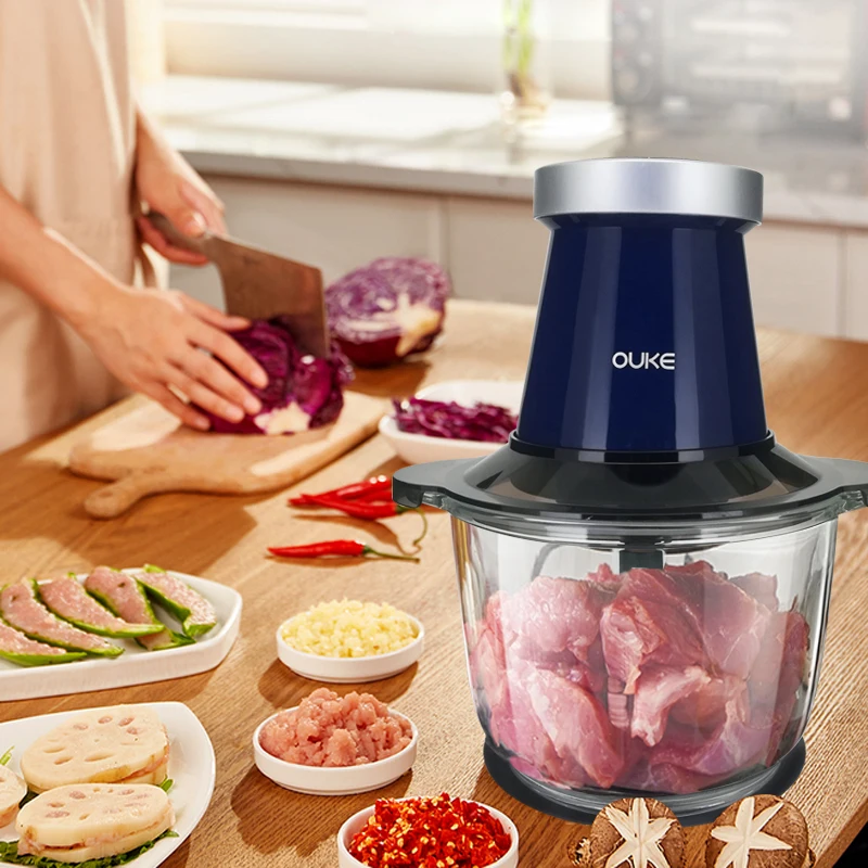 OUKE multifunctional small meat grinder Home Electric Food Chopper Meat Chopper Machine electric chopper 2l