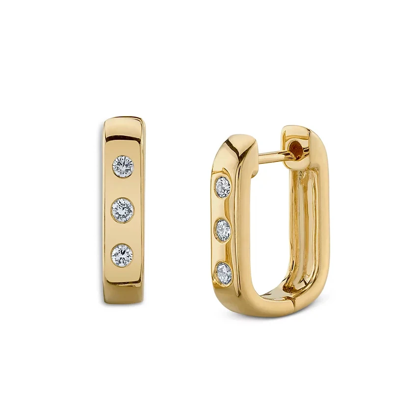 Jewelry 925 Sterling Silver Women 14K 18K Gold Plated Triple Bezel Zircon Stone Oval Hoop Earrings