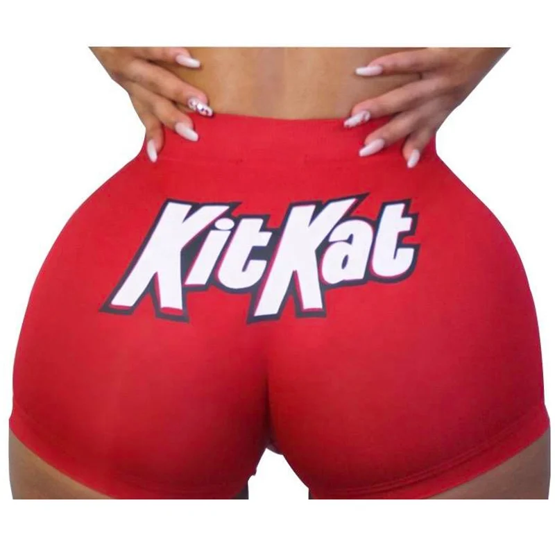 2020 Summer Gym Candy Logo Yoga Biker Booty Shorts High Waist Womens Snickers Snack Shorts Plus Size Candy Printed Shorts Women