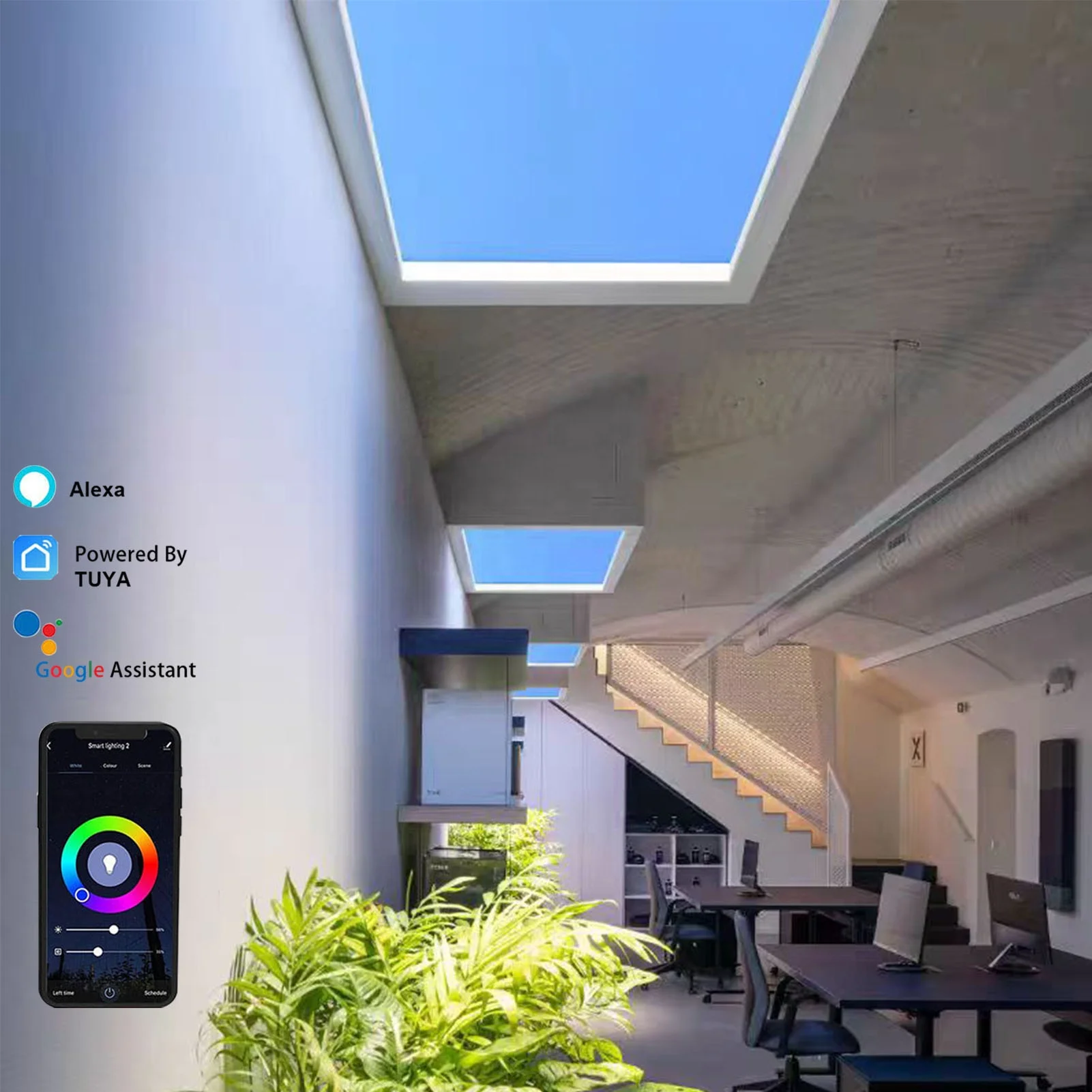 RYOPT Commercial Panel Lamp 100W 60x60cm RGB LED Blue Sky Sunlight Artificial Skylight for Indoor Ceiling Lighting