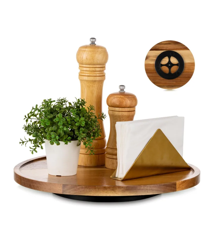 Farmhouse Rustic Round Acacia Wooden Turntable Decorative Coffee Table Trays Lazy Susan Gabinete Organizer