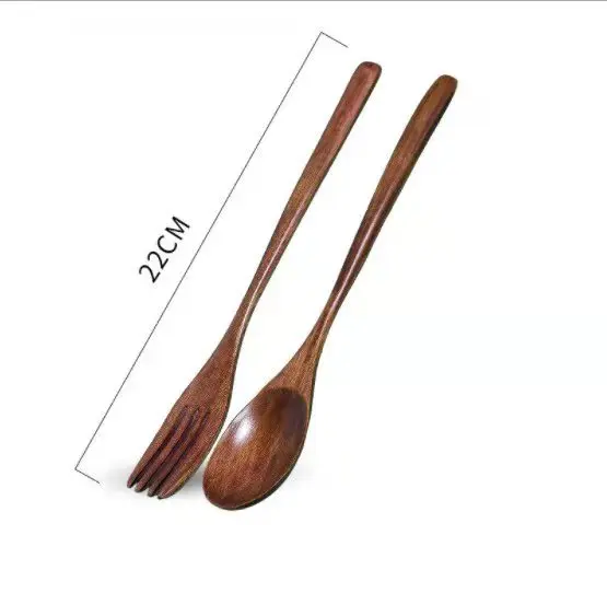 Factory direct sales  Long Handle Wood Spoon Fork Salad Fruit Dessert Fork Creative Tea spoon Coffee Spoon