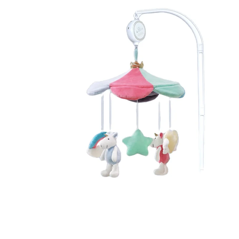 Ready to ship 93cm Unicorn Rotating Bed Animal Baby Stroller Toy plush rattle Playing On The Crib Hanging Bell Toys For Children