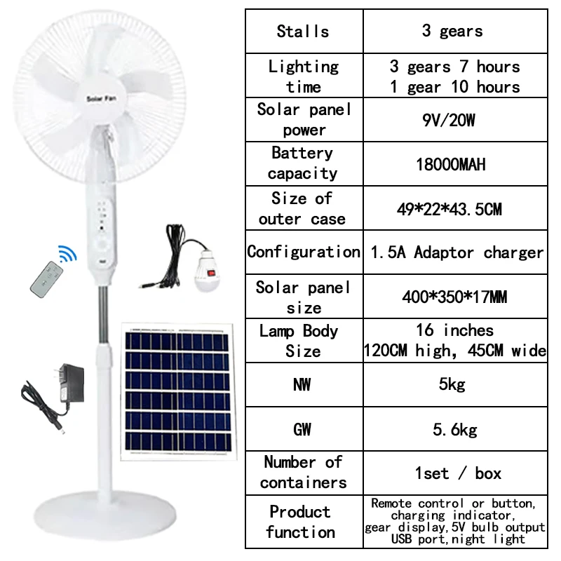 factory solar fan 16inches18inches  Rechargeable solar floor fan with Solar Panel Powered high quality Fan for indoor/outdoor