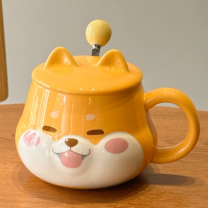 Creative Cute Shiba Inu Ceramic Cup With Lid High-Looking Ins Style Home Couple Water Cup Companion Gift Mug Wholesale
