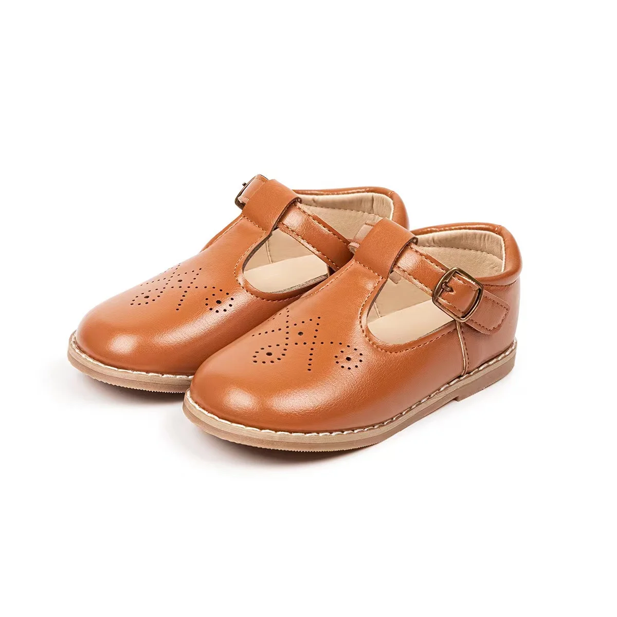 Factory Price T Strap Girl Dress Shoes Leather Soft Rubber Sole Flat Mary Jane School Party Shoes For Girls