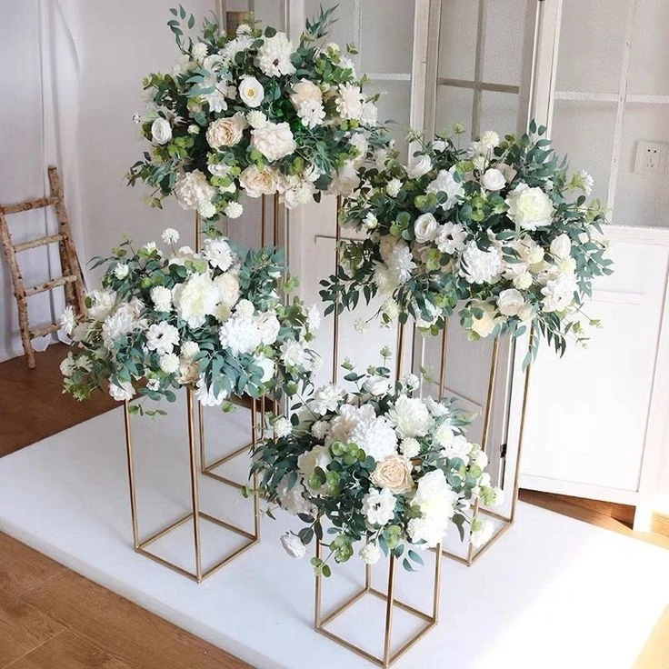 Wedding Table Centerpieces Decoration Square Flowers Rack Vase Gold Tall Metal Flower Stand For Weddings Party Centerpiece