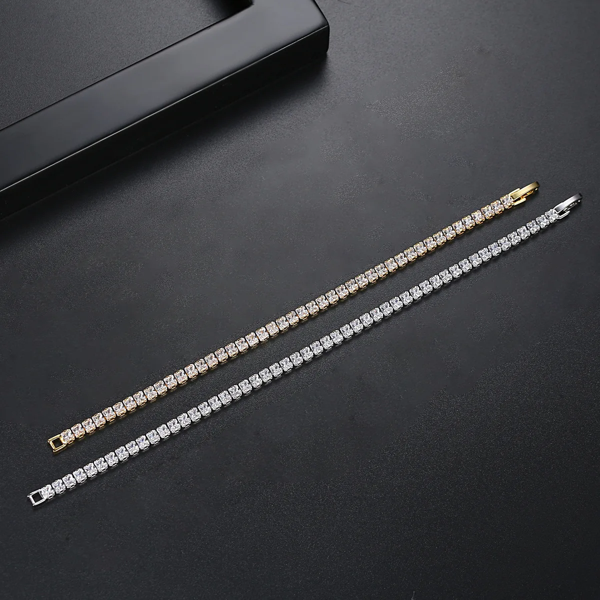 Fashion 3mm Square Cut Tennis Bracelet Clear CZ Stone Real Gold Plating Women Jewelry