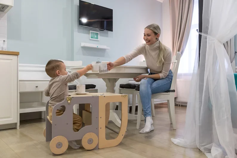 Kids Learning Tower Toddler Kitchen Stool Helper 2-in-1 Toddler Kitchen Step Stool