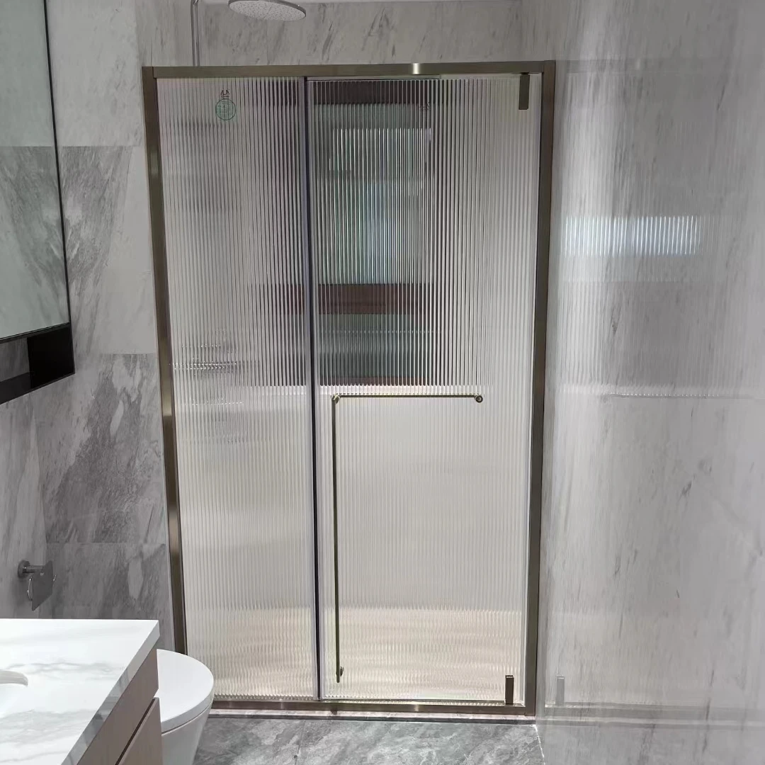 Gold all wrapped frame bearing hinge sliding door glass shower room customized