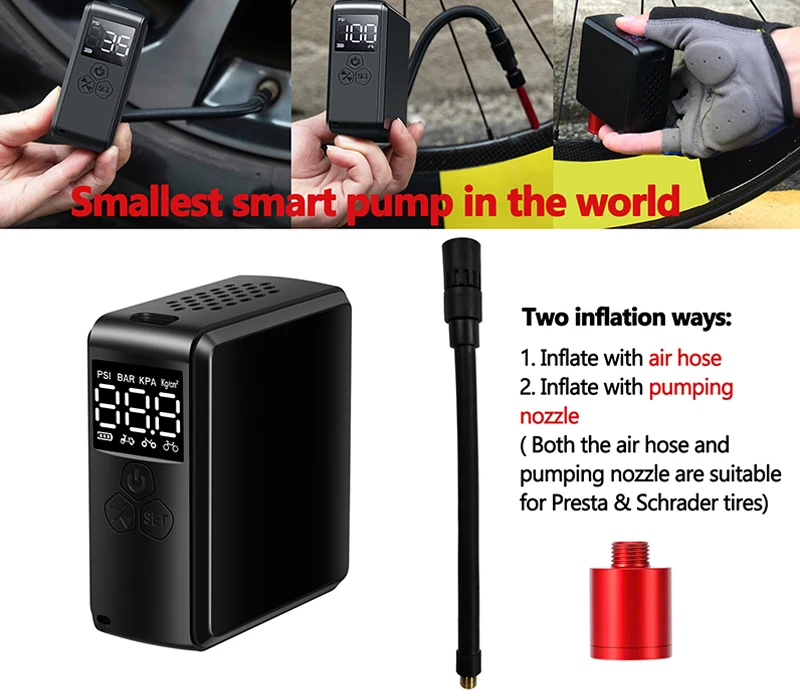 Portable  Electric Bicycle Pump Mini 150 PSI Tire Inflator Bike Car Air Pump with digital pressure guague