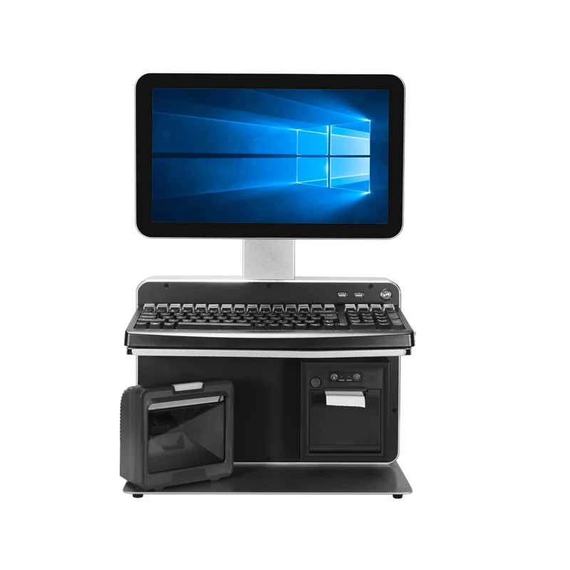 Wholesale 14 inch 1366*768 dual screen Core I3 processor 4+64GB with large scan platform printer POS machine