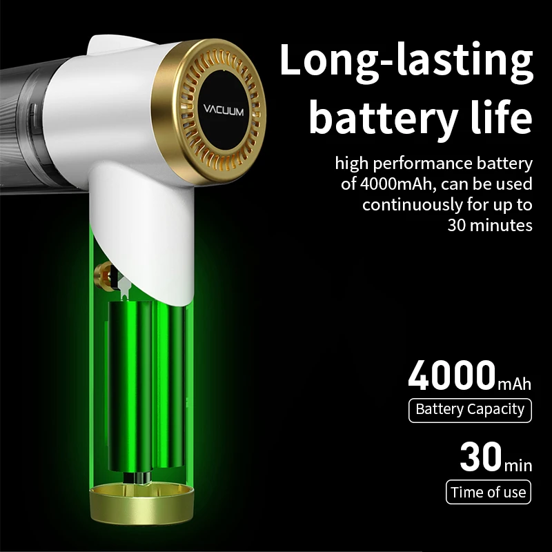 New Powerfull Suction Portable  Rechargeable Wet and Dry Vehicle Vacuum Cleaner for Car Wash Black White Tools Motor