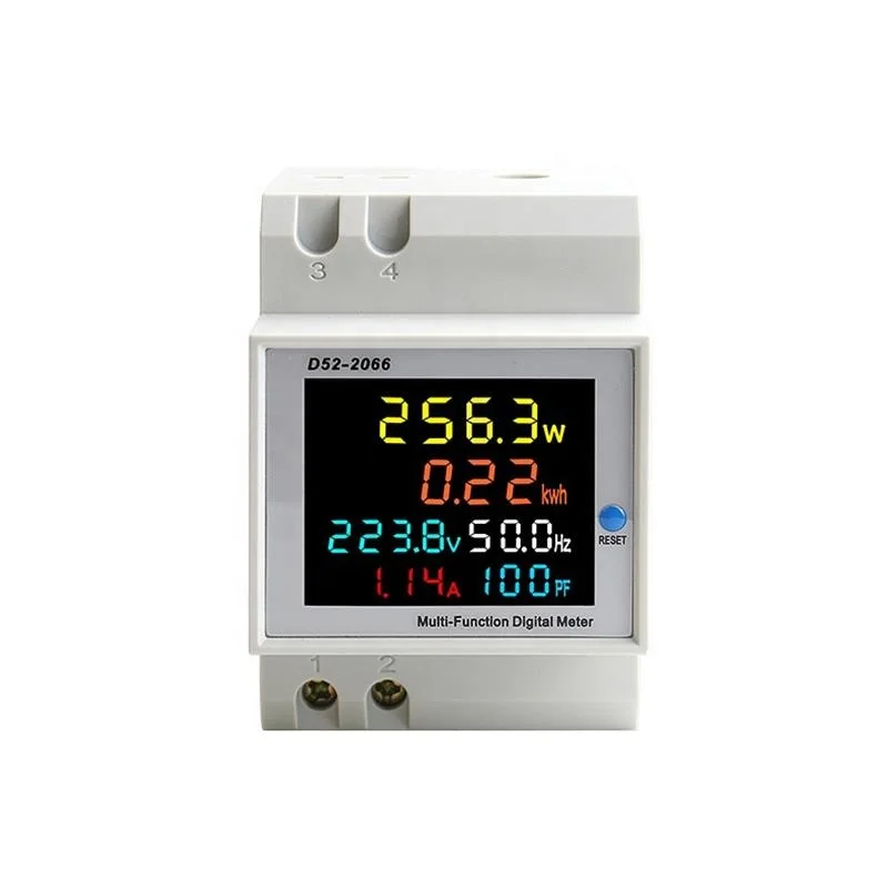 6 IN 1 Display Smart Meter Din Rail AC Monitor Voltage Current Power Factor Active KWH Electric Energy Frequency Meter D52-2066
