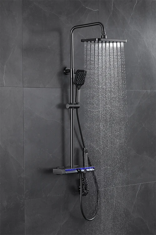 TikTok Hot Sale Piano Key LED Shower Set 5 Functions Brass Thermostatic Bathroom Shower Faucet Set