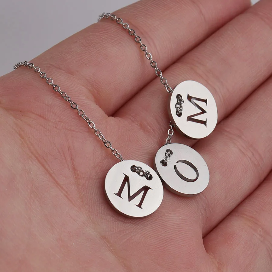 Ожерелье с буквами геометрической формы ювелирное изделие из полированной нержавеющей стали круглым кулоном в виде букв подарок на день матери ожерелье для мам