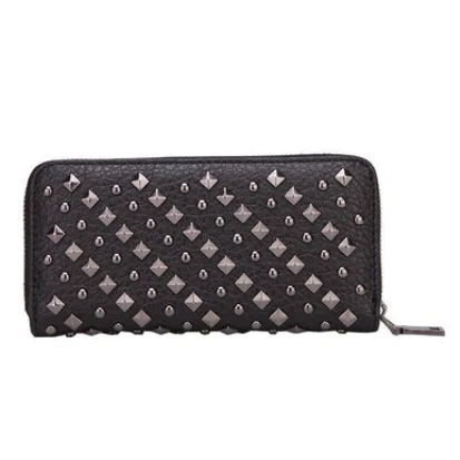 Wholesale Fashion Cool Black Large-capacity Multi-layer Rivet Wallet