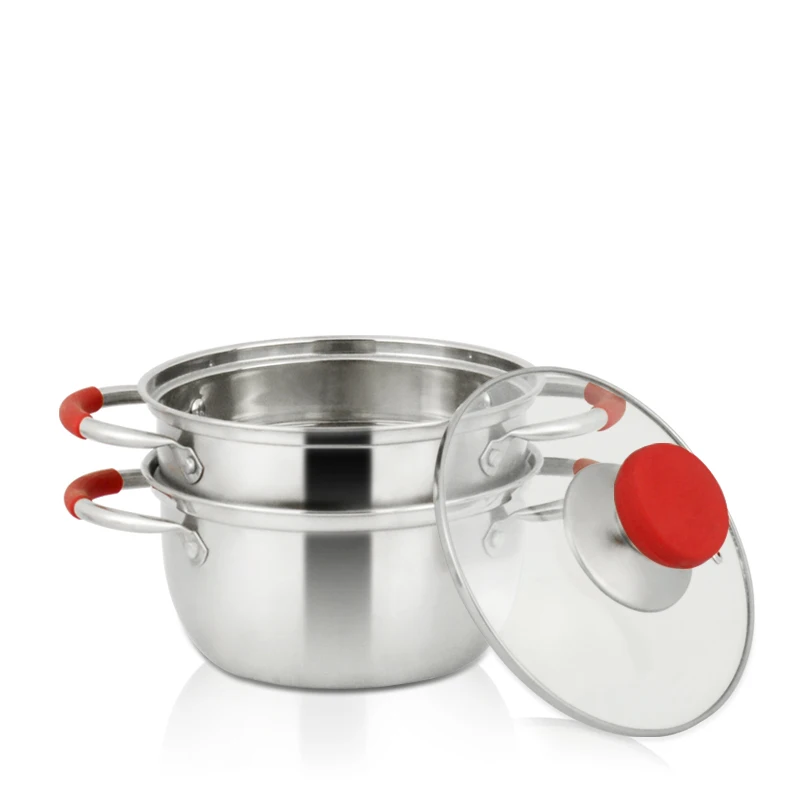 Высококачественный индукционный газовый отпариватель кастрюля для приготовления пищи двухслойный японский из нержавеющей стали 304 с крышками
