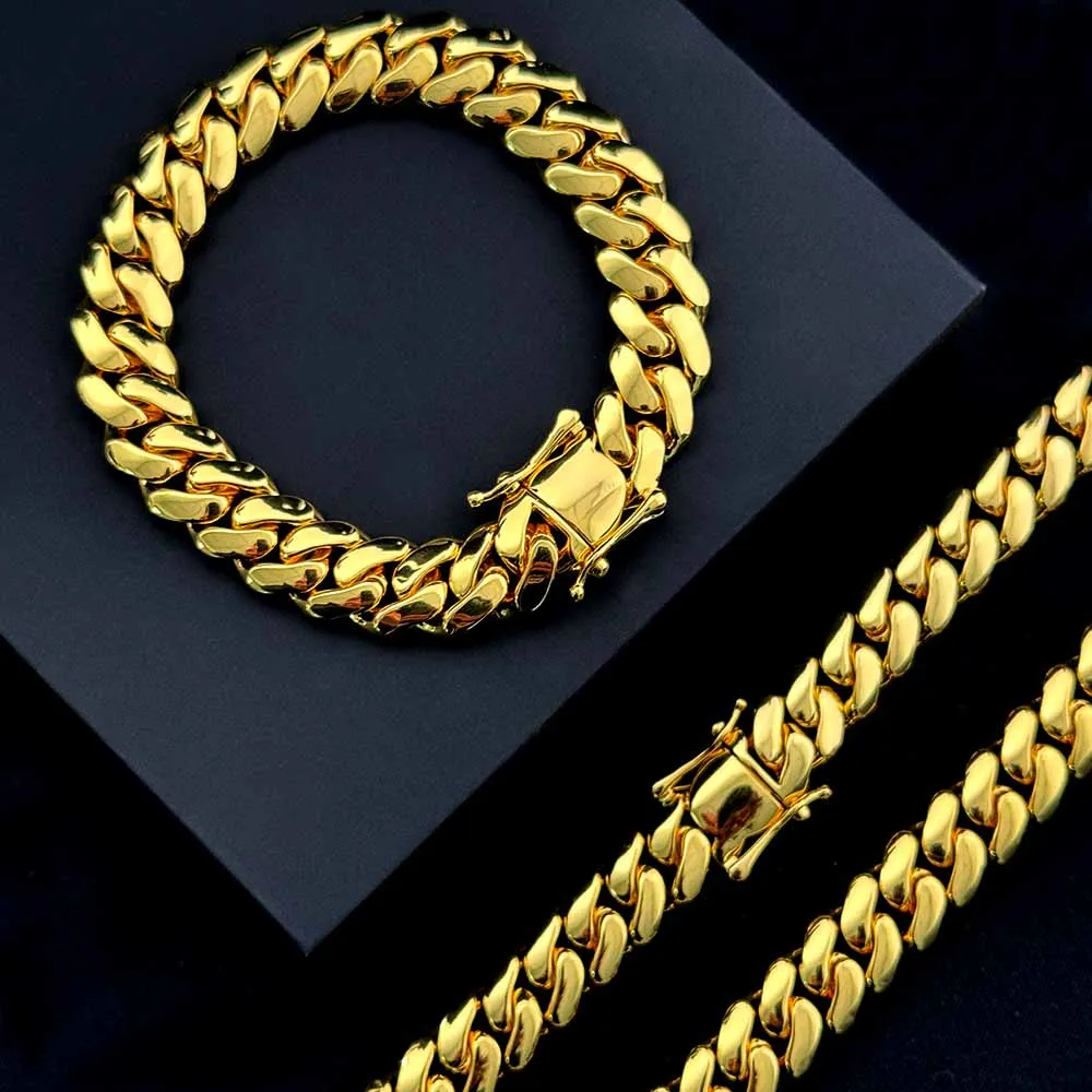 Promotion 12K Gold Plating Cuban Necklace 10mm Brass Hip Hop Plain Miami Cuban Link Chain