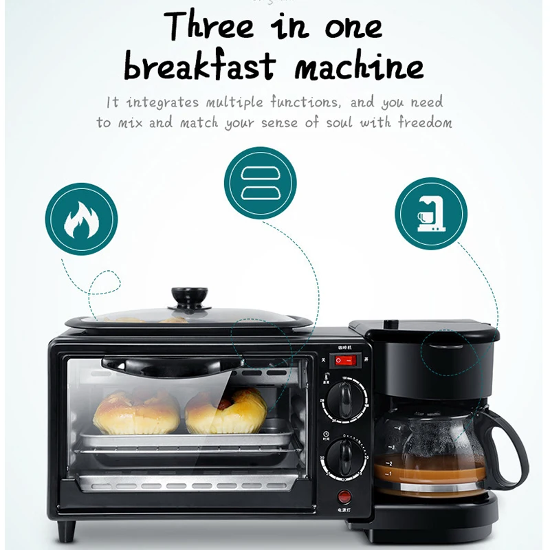 3-in-1 Multifunction Mini Bread Maker Set Breakfast Maker with Sandwich Toaster & Electric Oven for Household Use