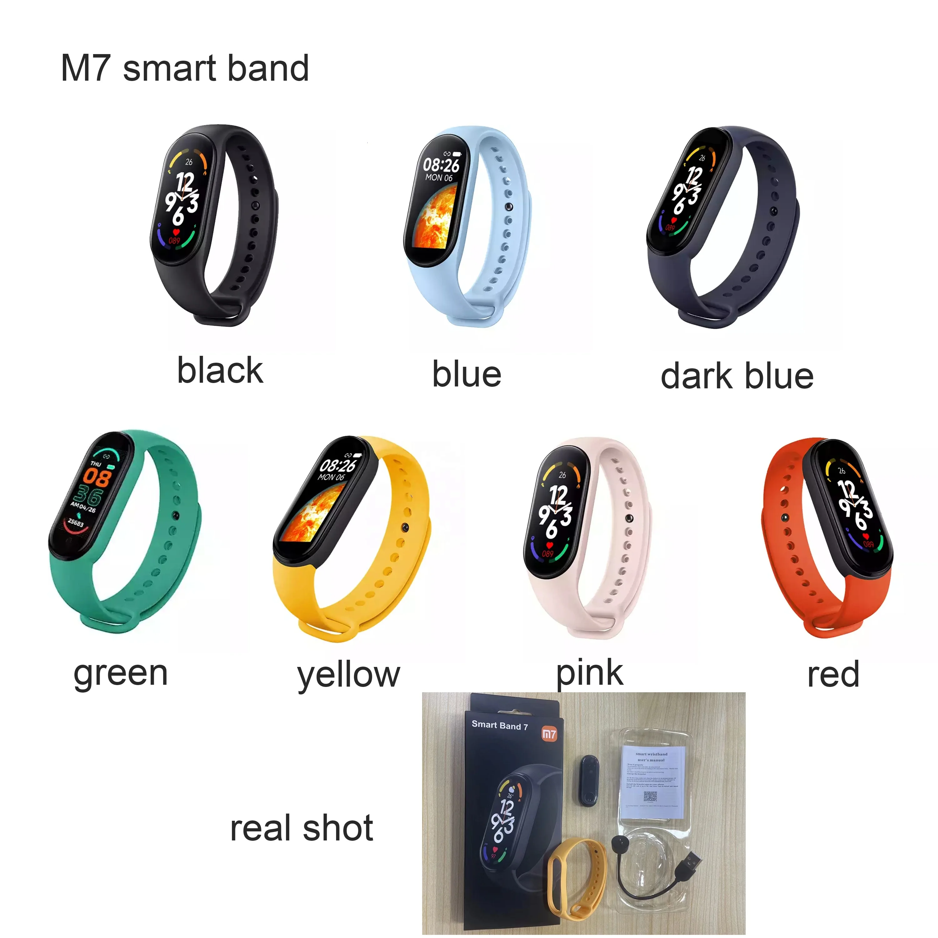 2022 Reloj Inteligente M7 Sports Bracelet Fitness Tracker Blood Pressure Call Reminder Mi Band 7
