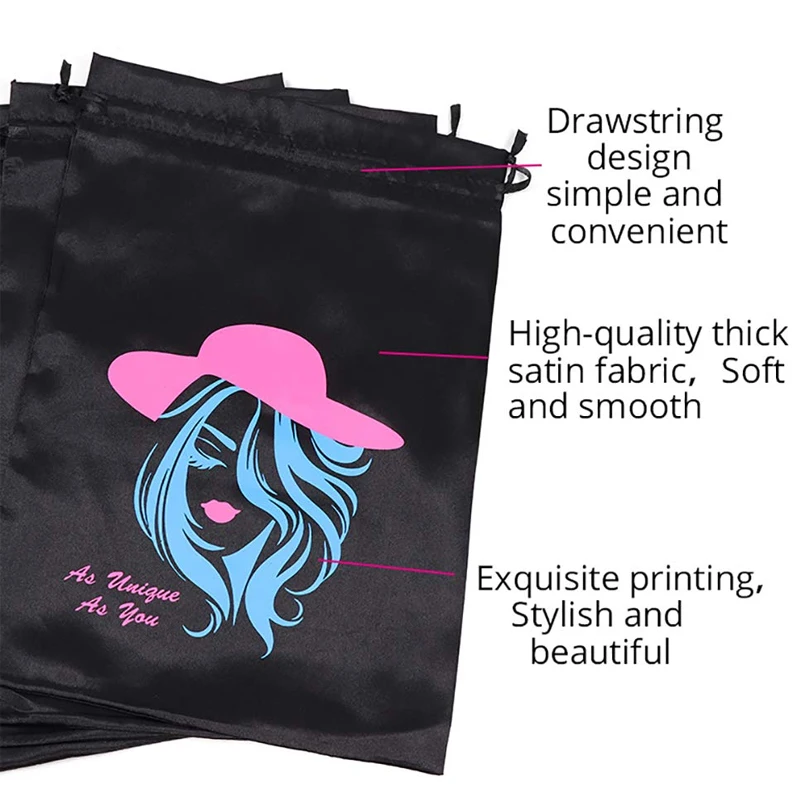 wig packaging bags custom logo silk satin bags for hair bundles