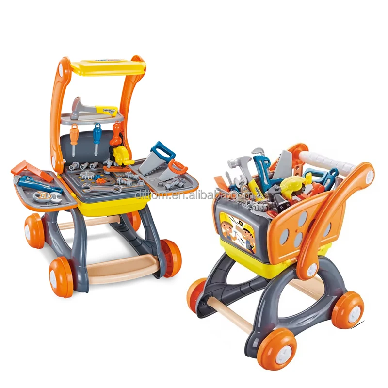 Children Toy Tools Carts Set 2in1 Pretend Play Transformable Workbench Education Workshop Tool Desktop