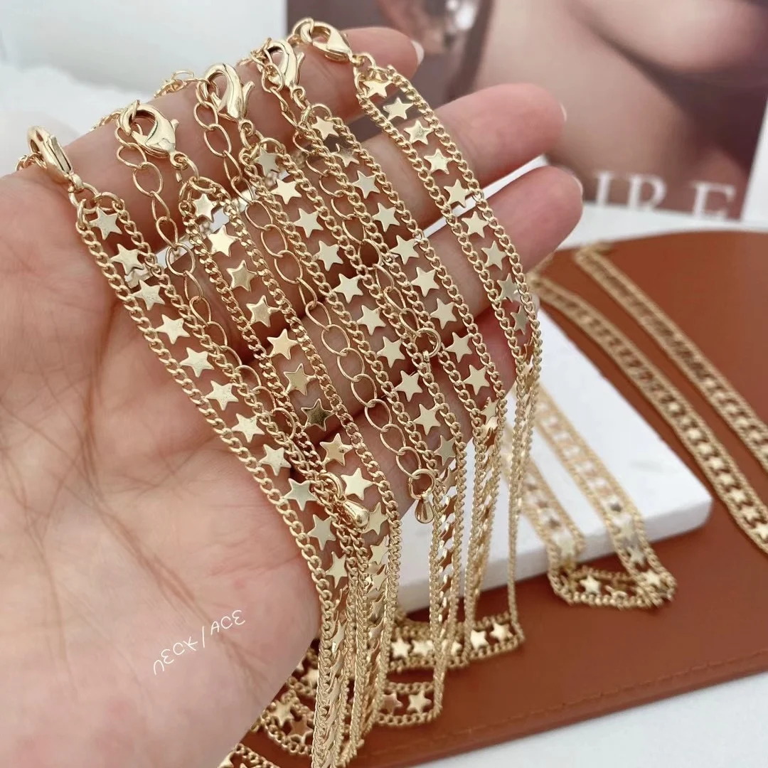 LS-L3045 Fashion Star Necklaces Gold Layer Cuban Chain Necklace Women Girl Party Dainty Necklace