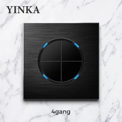 YINKA Aluminum Brushed Metal Customizable Black Frameless Point Type Self Resetting Wall Switch AU Socket