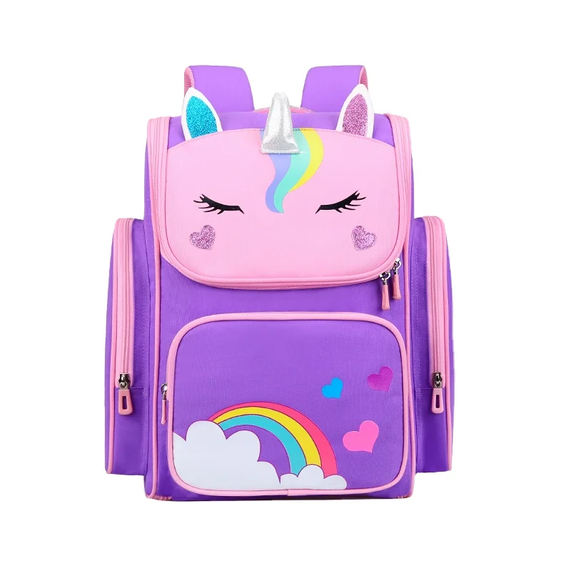 
China Students bookbags Rainbow Unicorn Purple Floding Bagpack Bolsa Escolar School bags Backpack For Girls Kids 
