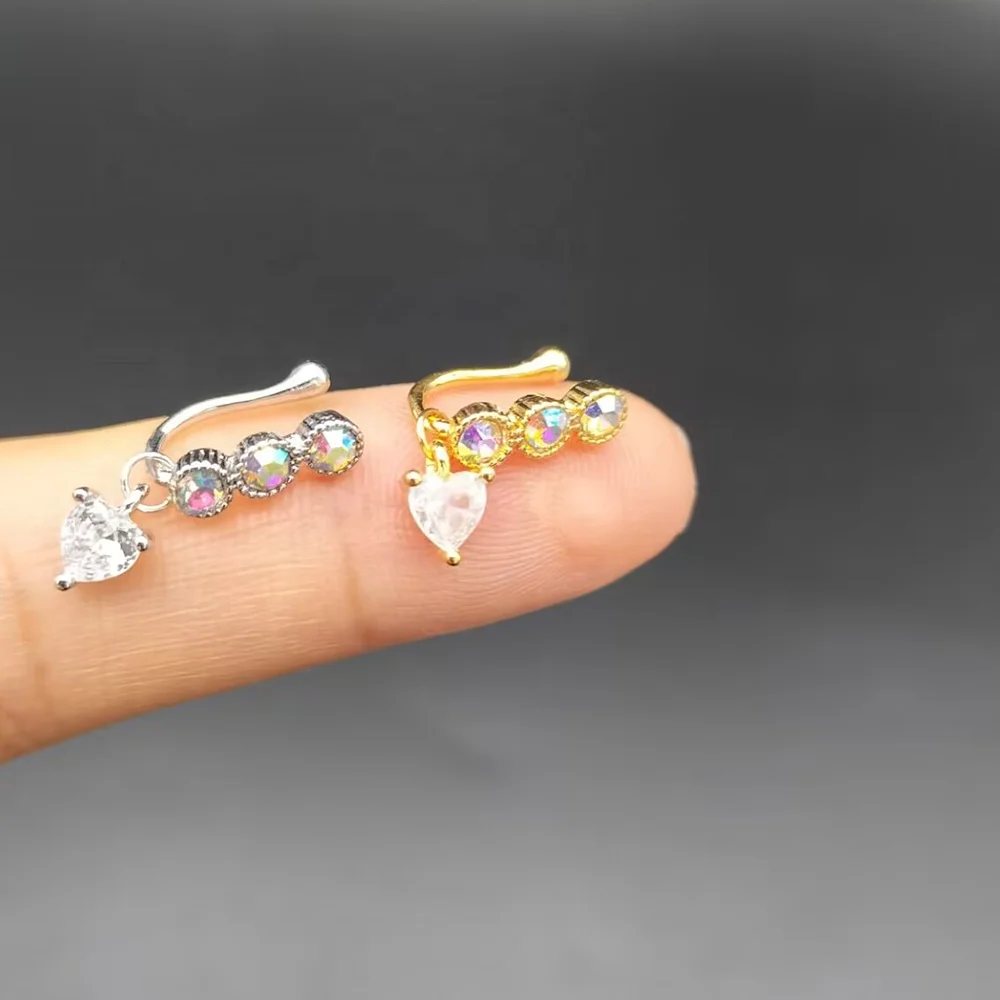 Multi Style nose cuffs for non pierced nose heart dangling   Nose Rings for Women and Men