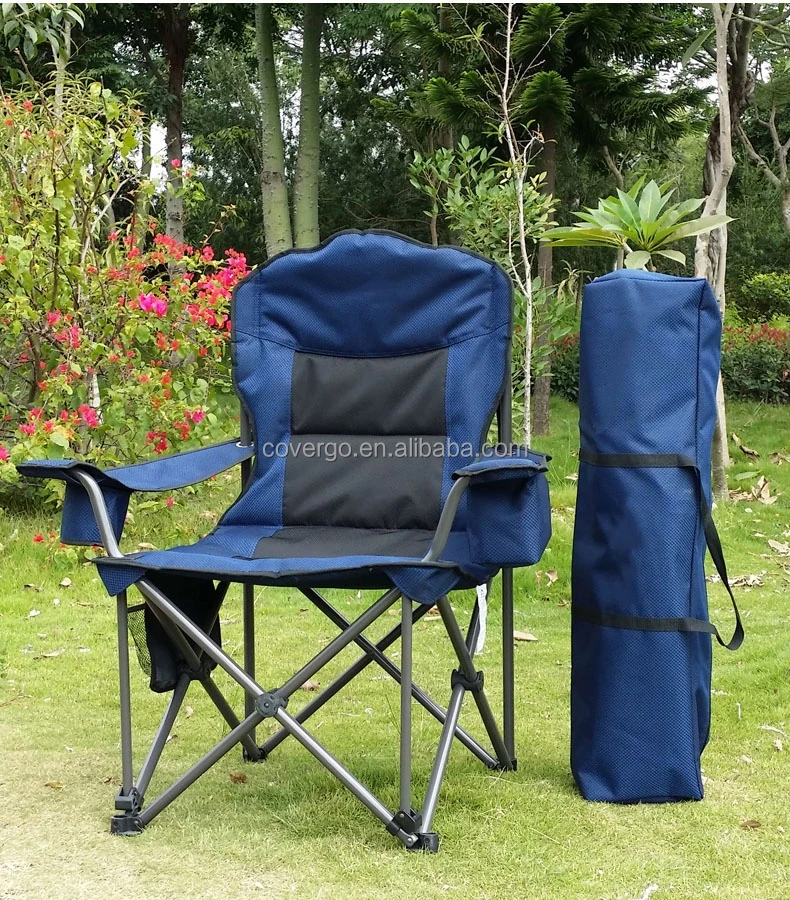 Wholesale Heavy Duty 450 LBS Steel Padded Arm Luxury Portable Folding Outdoor Garden Fishing Camping Chair with Cooler Bag