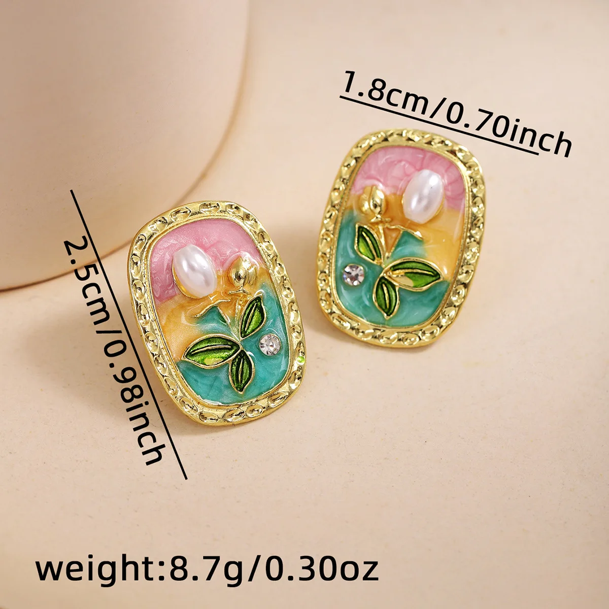 925 silver needle summer oil painting oval drop flower earrings ladies retro Pearl earrings