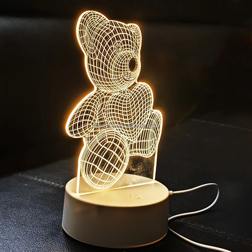 Custom Photo Engraved Crystal PMMA 3D LED Teddy Bear Creative Visualization Bed Side Table Illisopn Lamp Night Light for Room