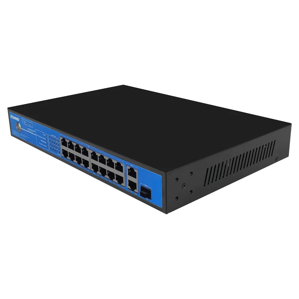 One key press new design 100Mbps AI extend long distance 984ft Smart 16 port POE switch