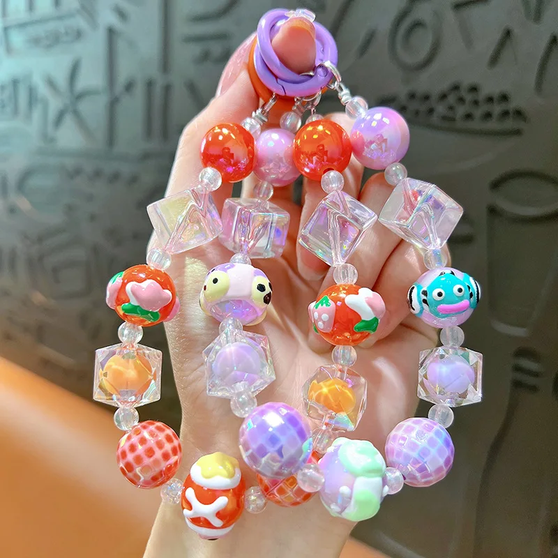 Красочная сумка из бисера подвеска брелок конфетных цветов пластиковый браслет с бусинами для телефона на запястье Милая ручная роспись бусина цепочка мобильного