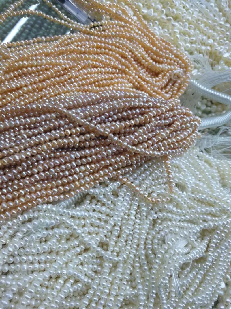 Hot Sale 2-3mm Potato Natural Freshwater Pearl Chain Small Pearls for Jewelry Making