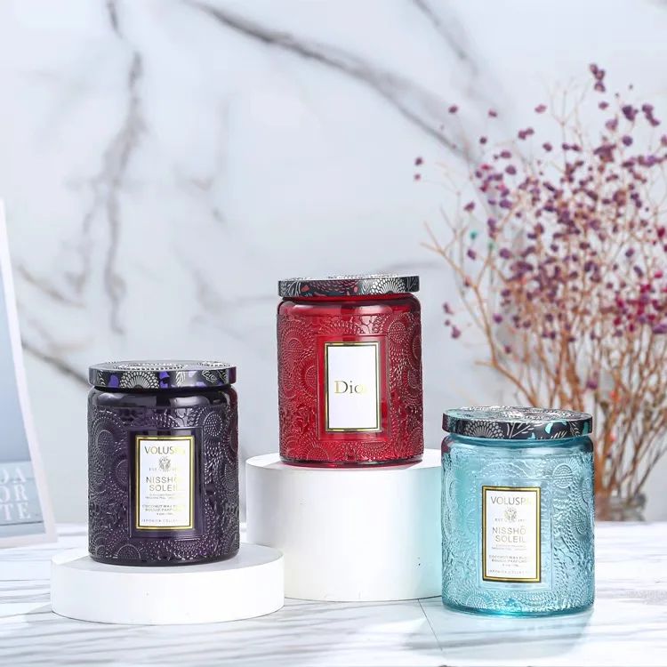 Custom Stickers 200ml Empty Container Cylinder Shaped Candle Glass Jar