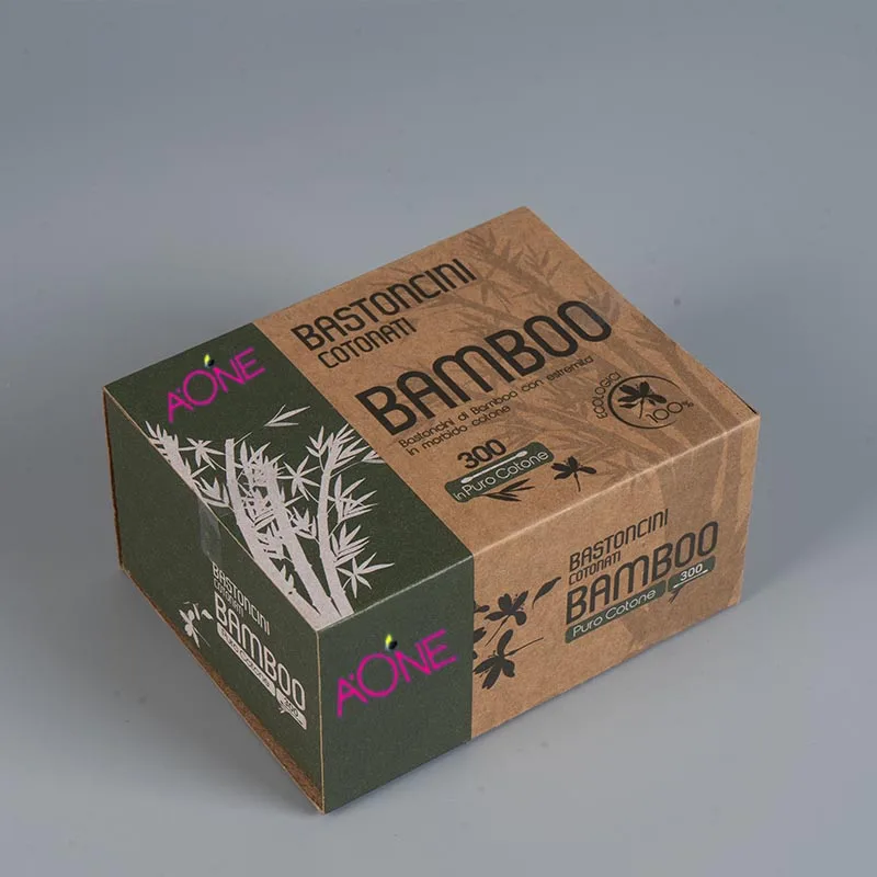 300 шт. бамбуковые палочки, ватные палочки в ящиках из крафт-бумаги