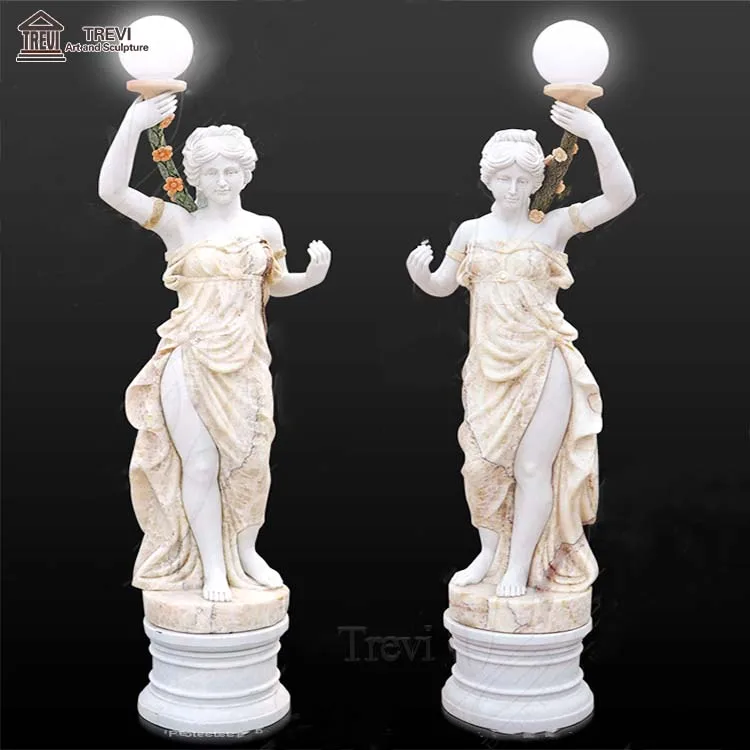 Роскошная индивидуализированная натуральная статуя Женская лампа скульптура железная для сада