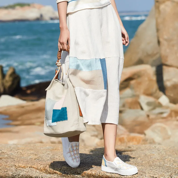 
Summer Korean retro fairy small fresh and sweet cotton and linen thin student mid-length skirt holiday style 