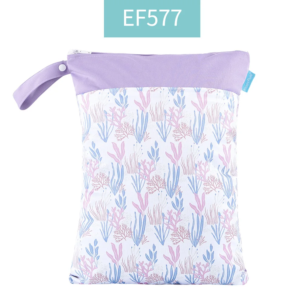 HappyFlute 1PC Reusable Waterproof Fashion Prints Wet Dry Diaper Bag Double Pocket Cloth Handle Wetbags 30*40CM Wholesale