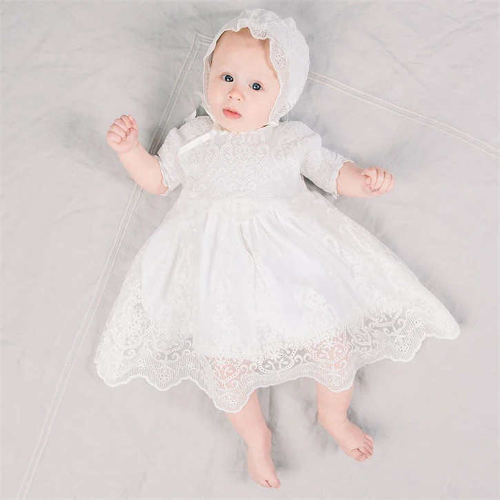 custom baby clothes newborn girls christening outfits 0-3 m white maxi lace gown dresses baptism sleeveless dress for baby girl