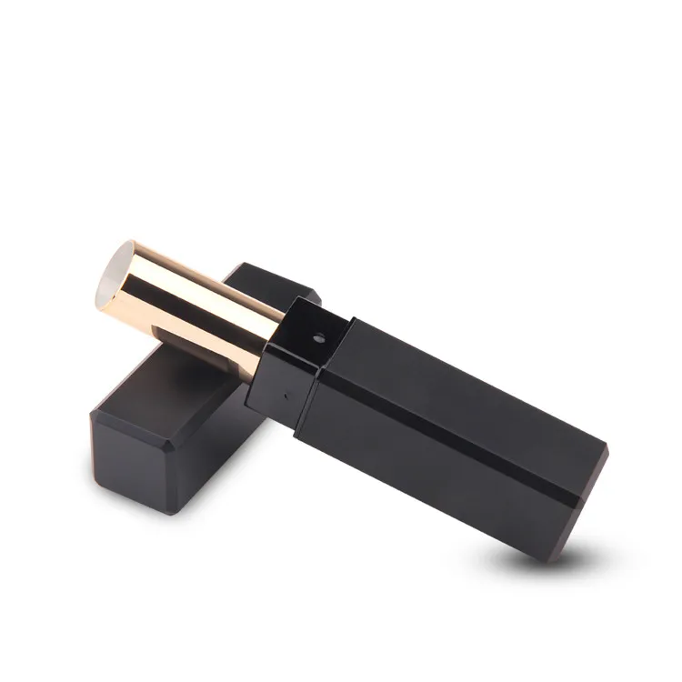 Бесплатный образец, красивый черный тонкий тюбик для губной помады, пустой футляр и тюбик для губной помады с логотипом под заказ, квадратный длинный тюбик для губной помады