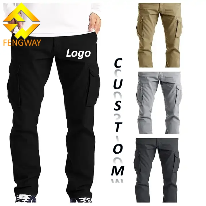 Fengway Custom Trendy Hip Hop Pants Men Casual Straight Pants Streetwear Multi Pocket Cargo Pants For Men