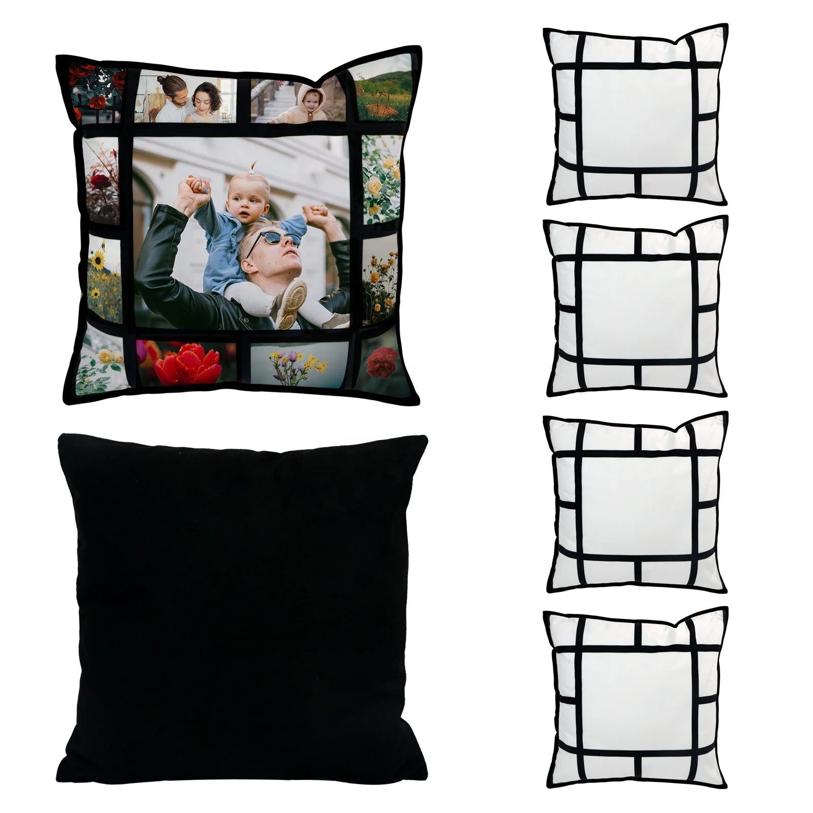 High quality zipper soft 40*40cm sublimation blank photo 13 panels cushion cover pillow cases polyester for gift