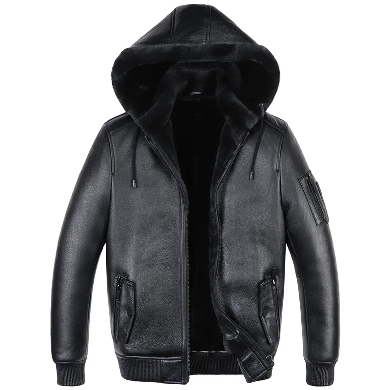 Made to measure plus size avaailable men jacket shearling fur hood coat