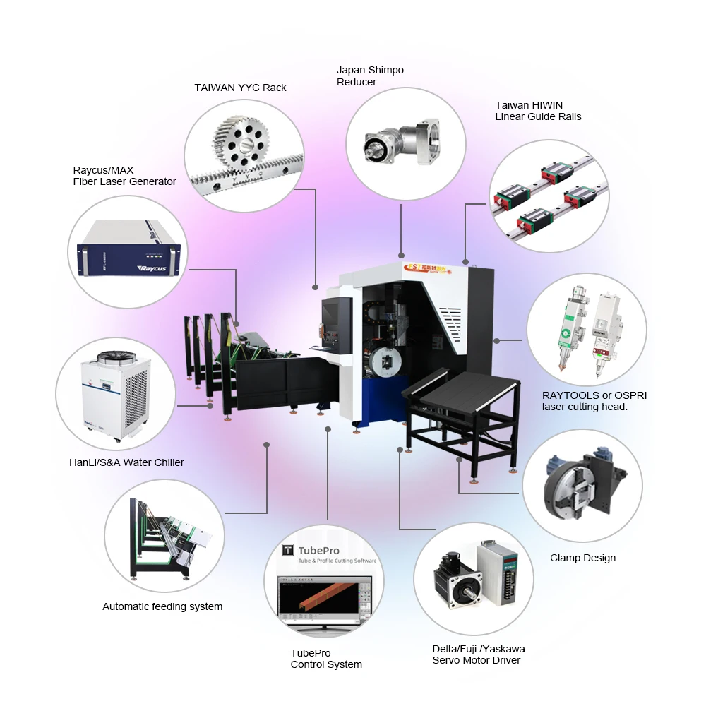 Automatic Feeding Fiber Laser Round Pipe Punch Hole Square Tube Cutting Machine Price for Sale with Fully Auto Pipe Industry