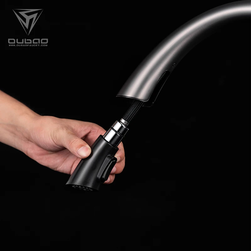 Modern Deck Mounted Ceramic Gun Black Fresh Water Kitchen Faucets