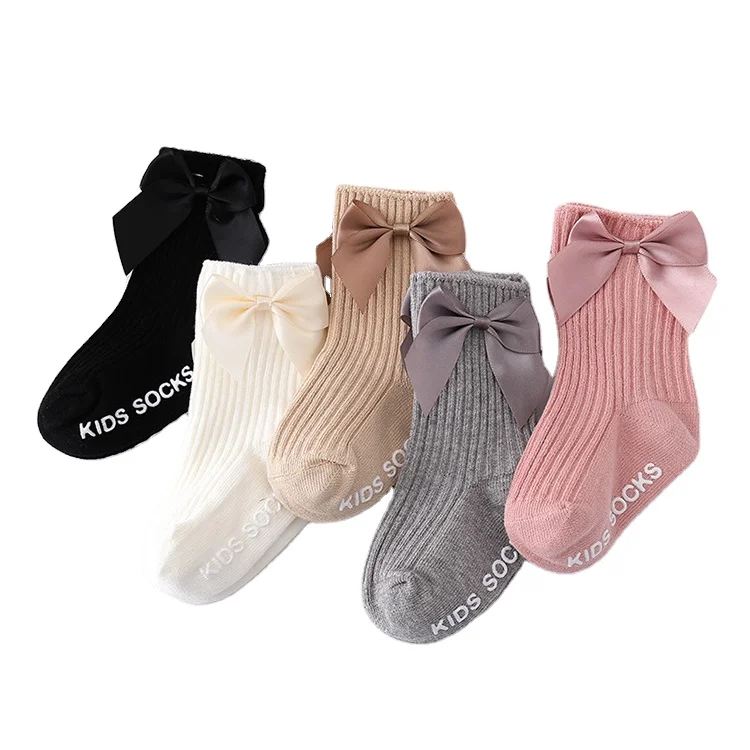 
 Высококачественные хлопковые носки с бантом на заказ, однотонные детские носки с оборками для девочек  